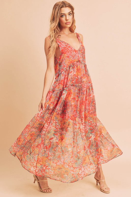 Women Violetta V Neck Tiered Sleeveless Pockets Maxi Dress Zarnesh