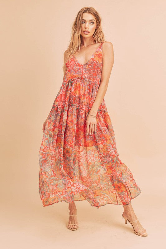 Women Violetta V Neck Tiered Sleeveless Pockets Maxi Dress Zarnesh