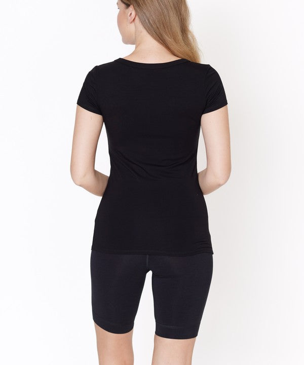 Women Bamboo V Neck Short Sleeve Hip Length Fitted Top Zarnesh