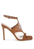 Women Warda Jeweled Shiny Stiletto Ankle Strap Heels Zarnesh