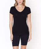 Women Bamboo V Neck Short Sleeve Hip Length Fitted Top Zarnesh