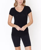 Women Bamboo V Neck Short Sleeve Hip Length Fitted Top Zarnesh