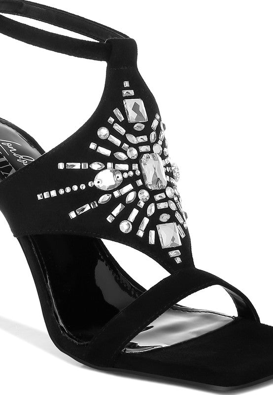 Women Warda Jeweled Shiny Stiletto Ankle Strap Heels Zarnesh