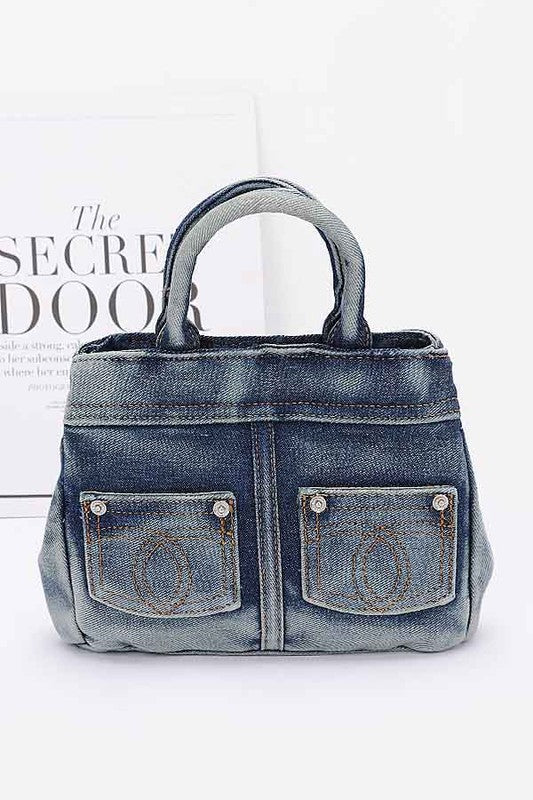 Women Washed Denim Top Handle Convertible Bag Zarnesh