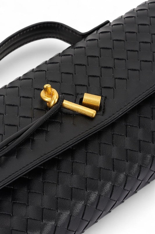 Womens Weaved Faux Leather Top Handle City Clutch Bag |Zarnesh