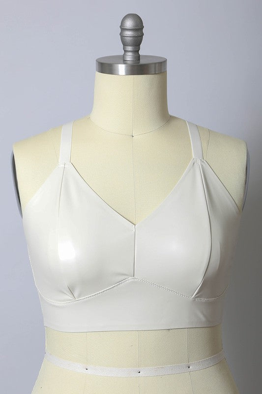 Women Plus Faux Leather Eye Hook And Closure Longline Bralette Zarnesh