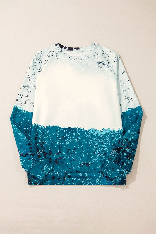 Women Vibrant Blue Tie Dye Cow Color Block Pullover Sweatshirt Zarnesh