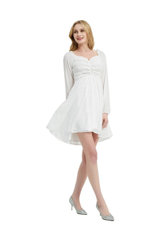 Women smocked Bodice Elastic Waist Midi Length Dress Zarnesh