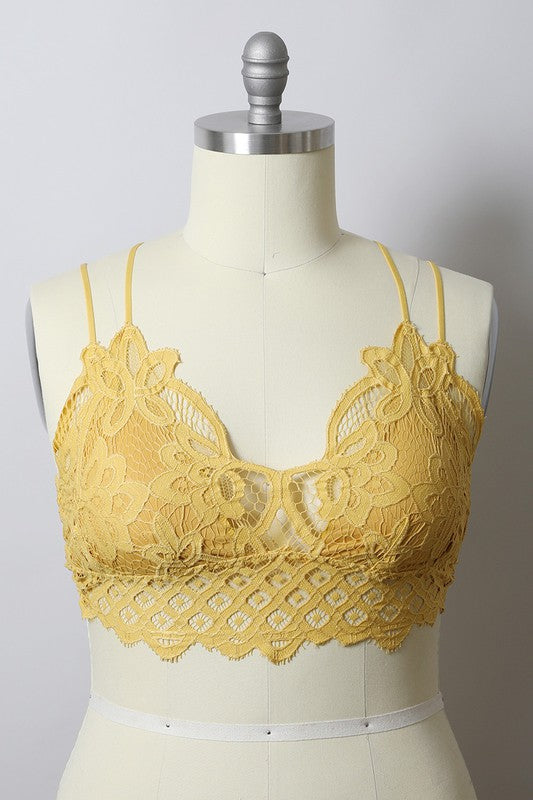 Women X Large Padded Crochet Lace Lined Longline Bralette Zarnesh