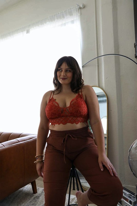 Women X Large Padded Crochet Lace Lined Longline Bralette Zarnesh