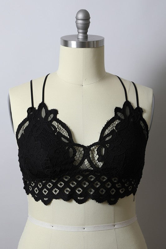 Women X Large Padded Crochet Lace Lined Longline Bralette Zarnesh