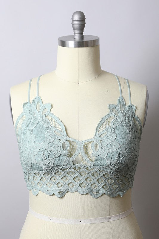 Women X Large Padded Crochet Lace Lined Longline Bralette Zarnesh