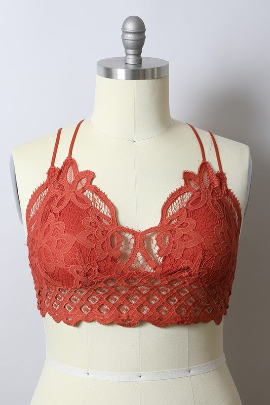 Women X Large Padded Crochet Lace Lined Longline Bralette Zarnesh