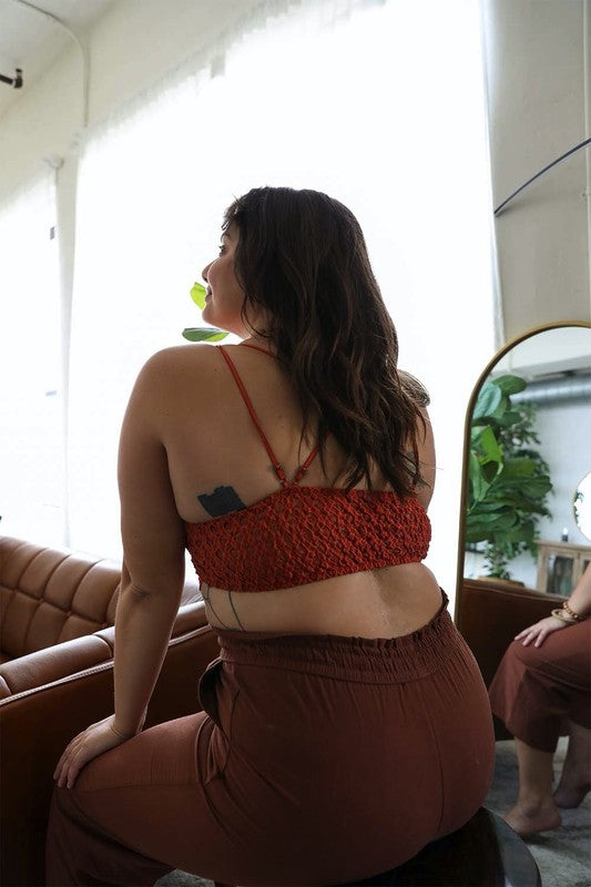 Women X Large Padded Crochet Lace Lined Longline Bralette Zarnesh