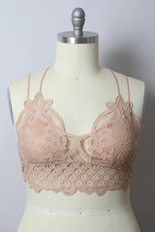 Women X Large Padded Crochet Lace Lined Longline Bralette Zarnesh