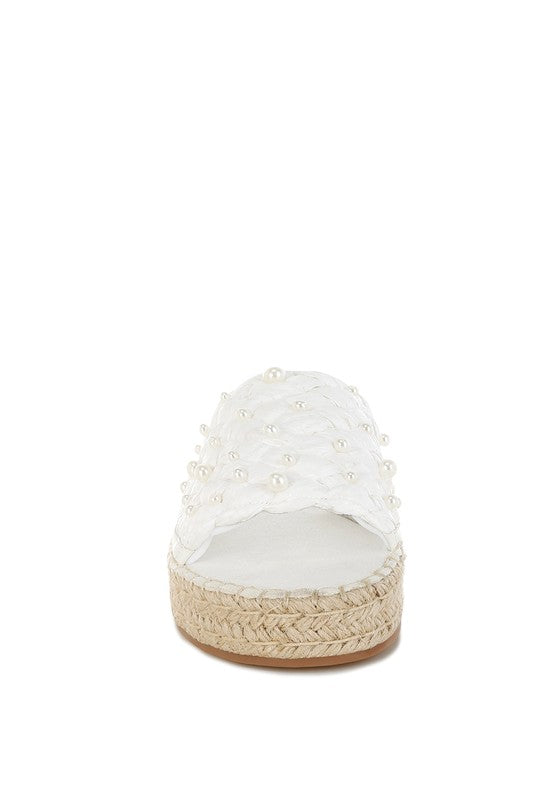 Women Yakna Pearl Embellished Woven Flatform Flat Heel Zarnesh