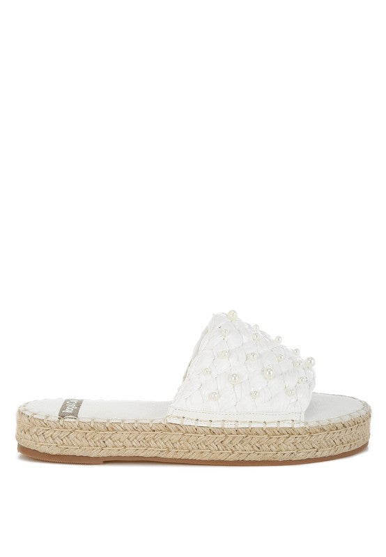 Women Yakna Pearl Embellished Woven Flatform Flat Heel Zarnesh
