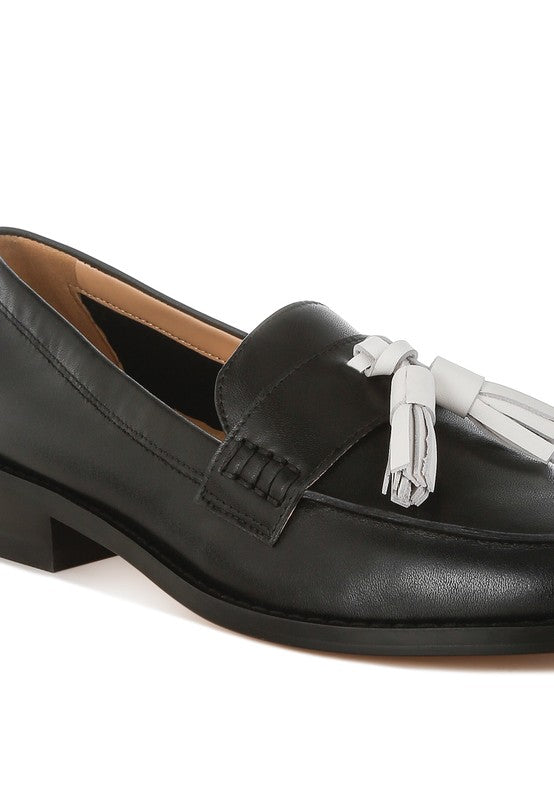 Women Yelena Genuine Leather Mock Stitch Tassel Loafers Zarnesh