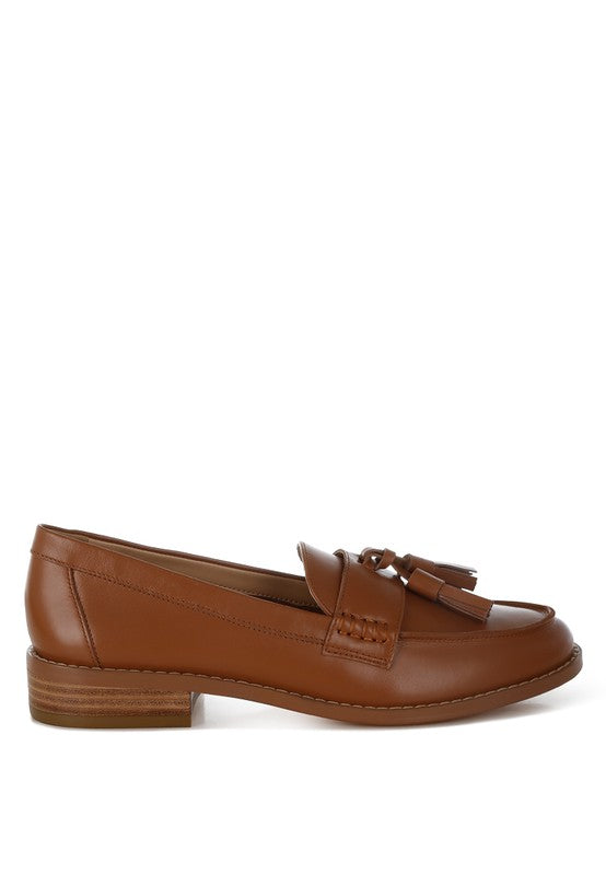 Women Yelena Genuine Leather Mock Stitch Tassel Loafers Zarnesh