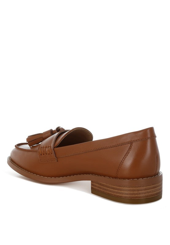 Women Yelena Genuine Leather Mock Stitch Tassel Loafers Zarnesh