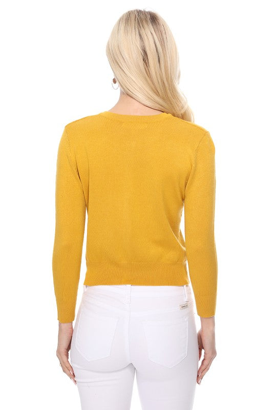Women Crew Neckline Button Down Cardigan Sweater 3/4 sleeve Zarnesh