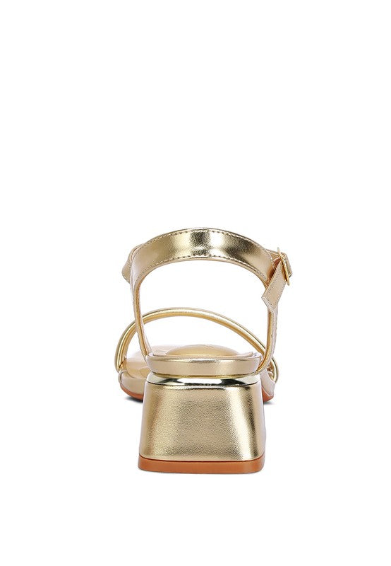 Women Zabou Metallic Ankle Strap Low Block Heels | Zarnesh