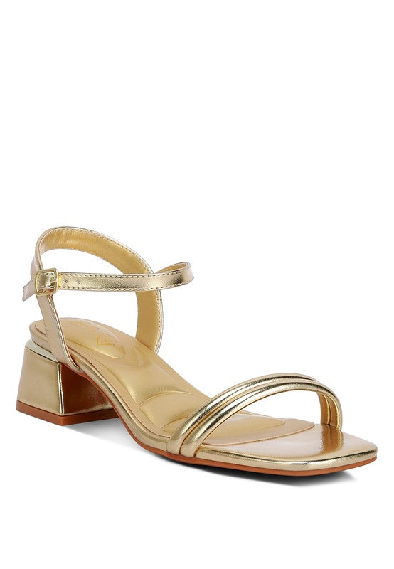 Women Zabou Metallic Ankle Strap Low Block Heels | Zarnesh