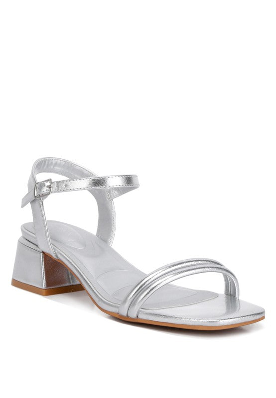 Women Zabou Metallic Ankle Strap Low Block Heels | Zarnesh