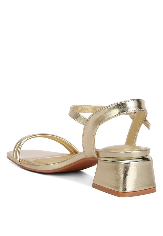 Women Zabou Metallic Ankle Strap Low Block Heels | Zarnesh