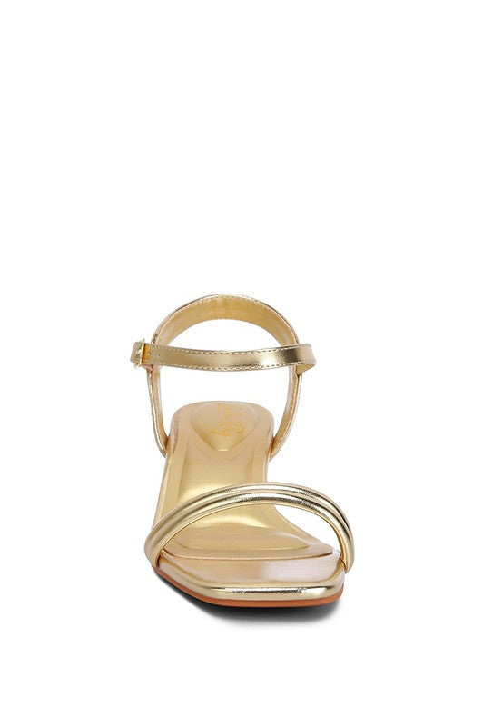 Women Zabou Metallic Ankle Strap Low Block Heels | Zarnesh