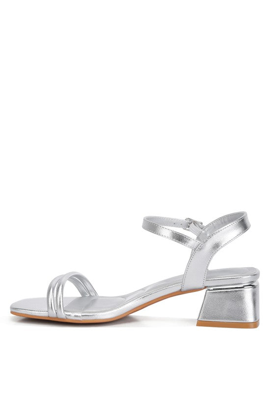Women Zabou Metallic Ankle Strap Low Block Heels | Zarnesh