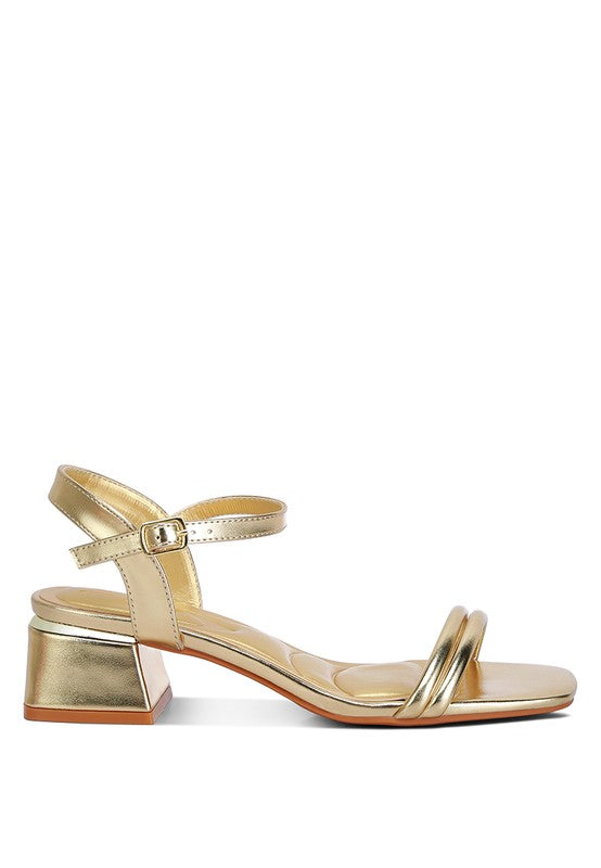 Women Zabou Metallic Ankle Strap Low Block Heels | Zarnesh