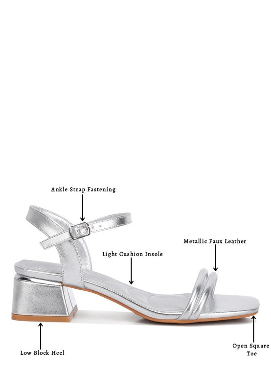 Women Zabou Metallic Ankle Strap Low Block Heels | Zarnesh