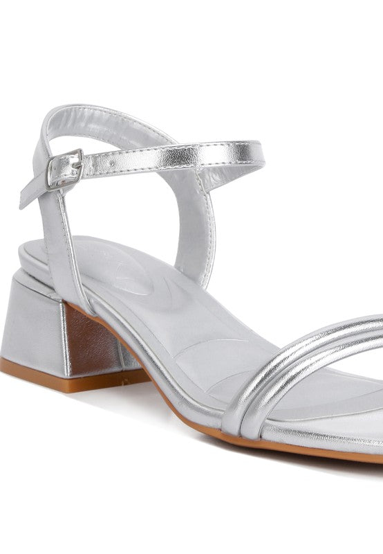 Women Zabou Metallic Ankle Strap Low Block Heels | Zarnesh