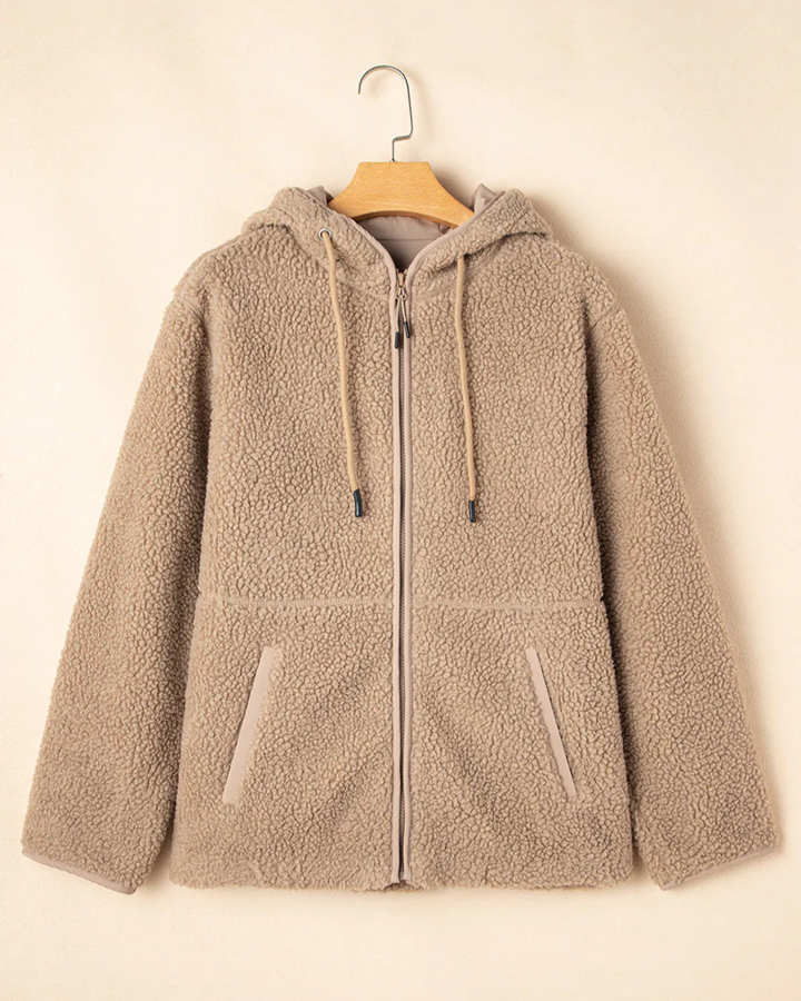 Women’s Fleece Zip Up Drawstring Hooded Pocketed Jacket | Zarnesh