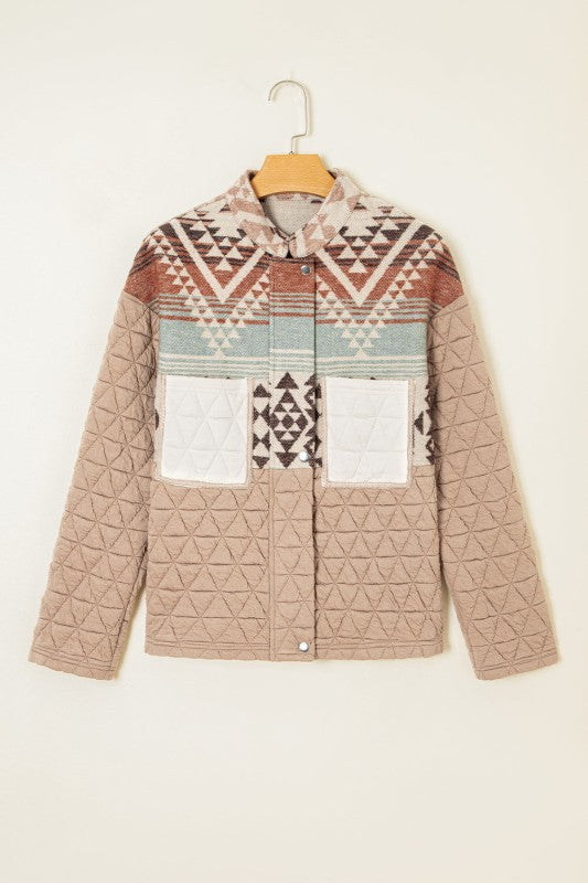 Women’s Aztec Quilted Front Zip Patchwork Jacket | Zarnesh