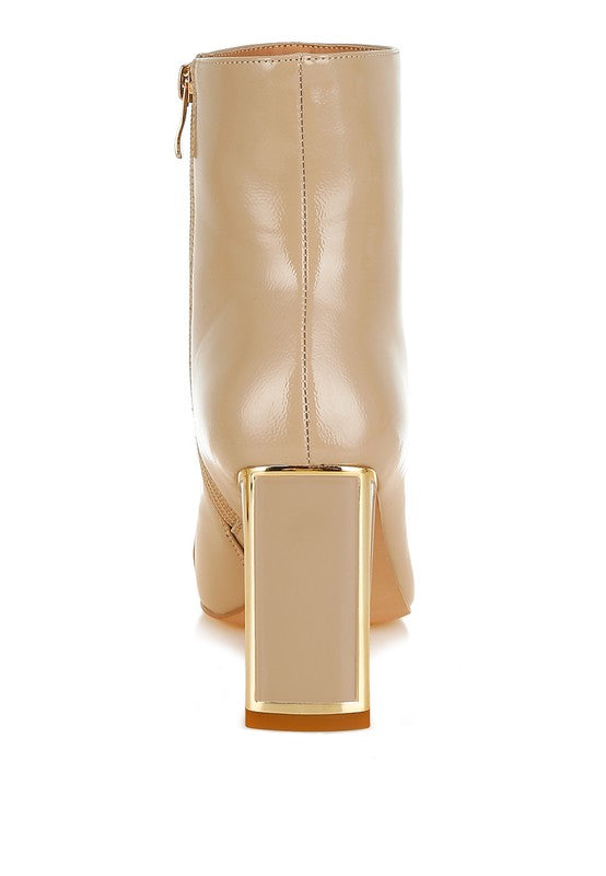 Women’s Metallic Heel Ankle Boots Patent Booties | Zarnesh