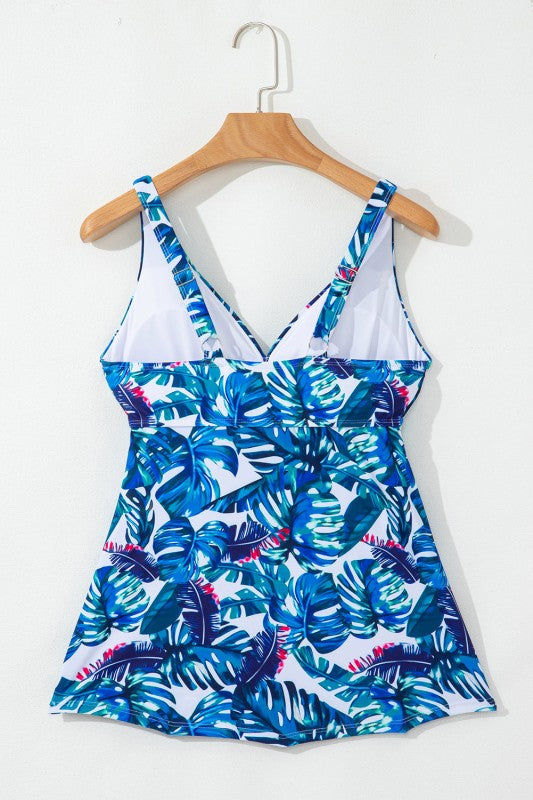 Women’s Floral Tropical Leaf Padded V-Neck Tankini Top | Zarnesh