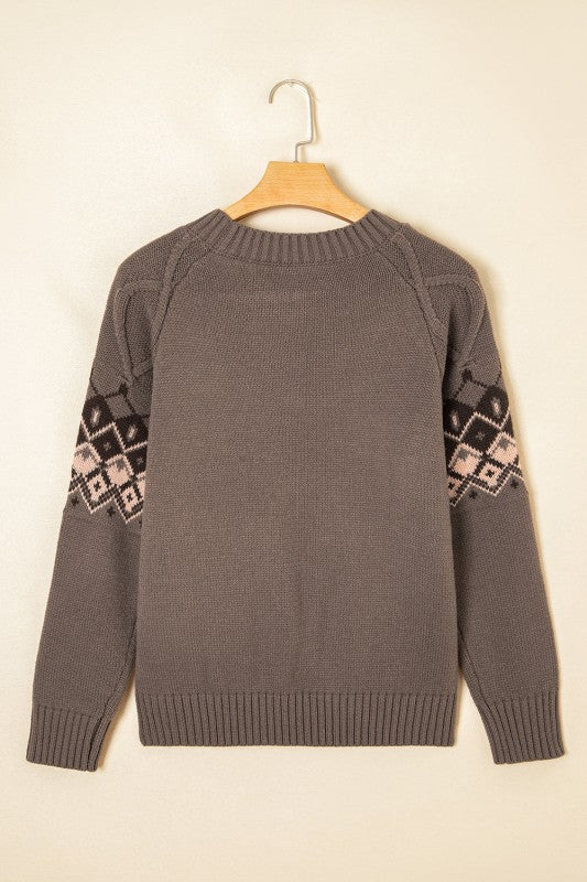 Women’s Geometric Knit Western Patterned Crew Neck Sweater | Zarnesh