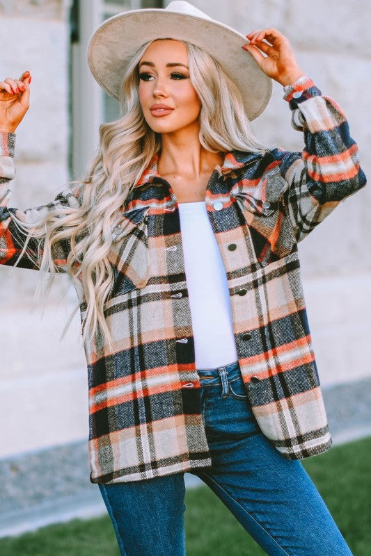 Women’s Plaid Pocketed Button Front Shacket | Zarnesh
