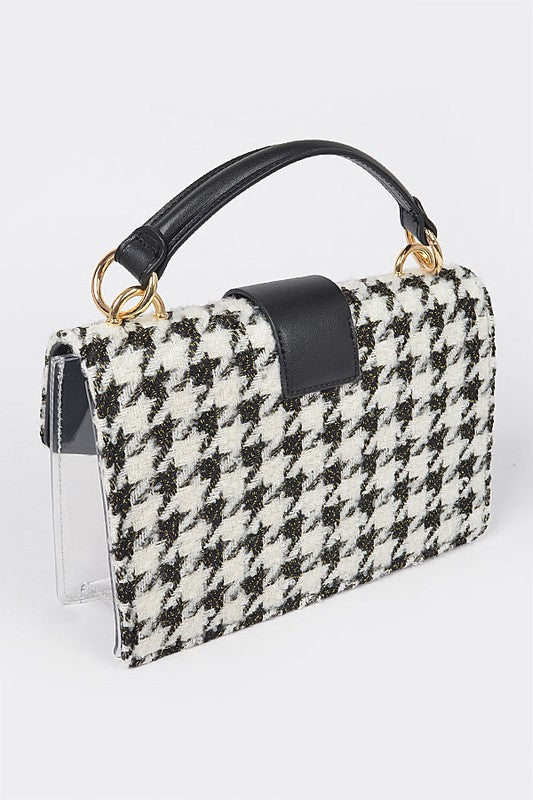 Women's 2 In 1 Tweed Houndstooth Print Clear Bag Set | Zarnesh