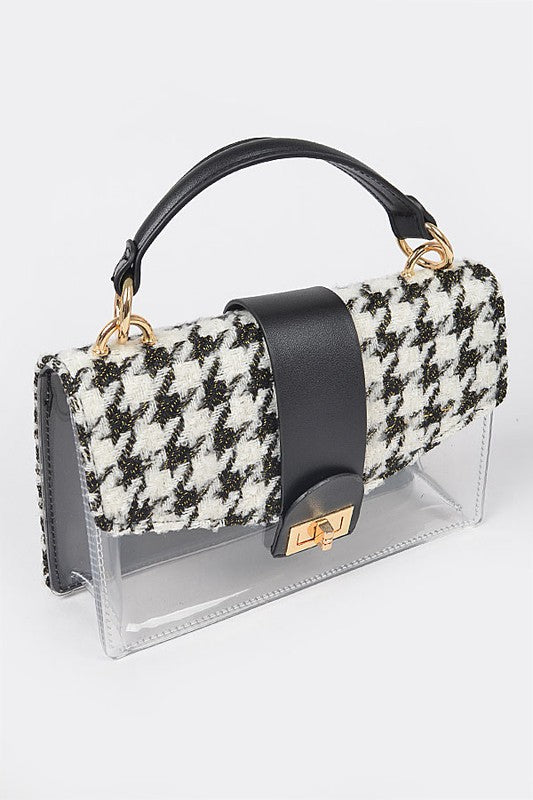 Women's 2 In 1 Tweed Houndstooth Print Clear Bag Set | Zarnesh