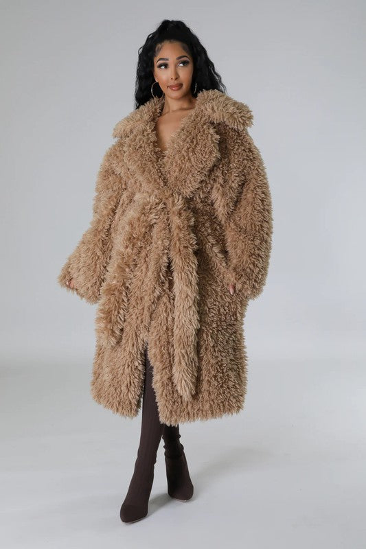 Women’s ATHINA Belted Faux Fur Teddy Winter Heavy Jacket | Zarnesh
