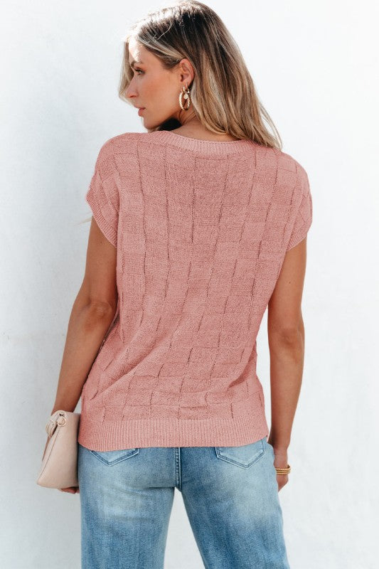 Women's Andrea Lattice Textured Knit Short Sleeve Sweater | Zarnesh