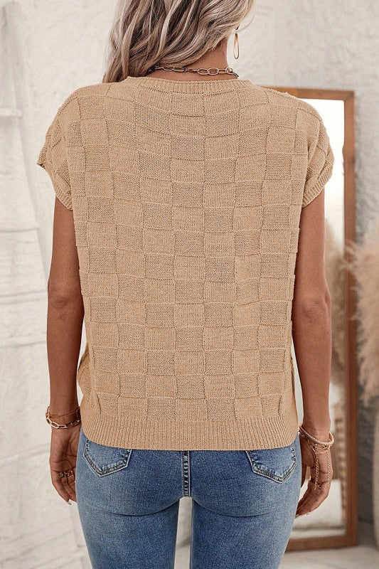 Women's Andrea Lattice Textured Knit Short Sleeve Sweater | Zarnesh