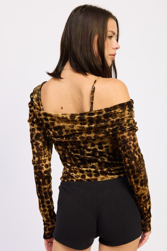 Women’s Animal Print Flocking Mesh Asymmetrical Bodysuit | Zarnesh