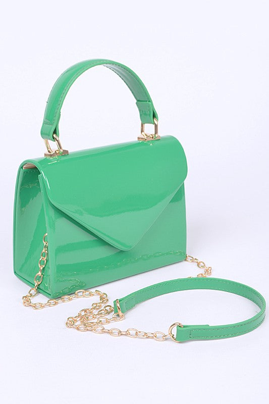 Women’s Patent Mini Gold Chain Strap Handbag | Zarnesh