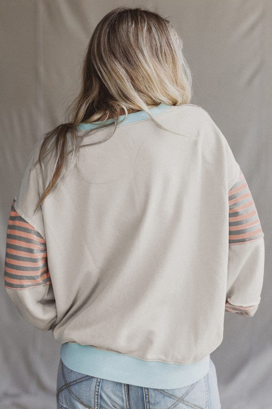 Women’s Patchwork Striped Sleeve Drop Shoulder Sweatshirt | Zarnesh