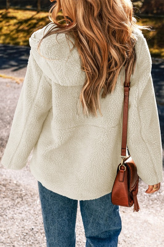 Women’s Fleece Zip Up Drawstring Hooded Pocketed Jacket | Zarnesh