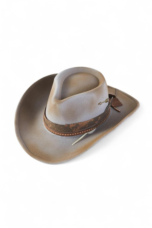 Women’s Arrow Feather Distressed Brim Western Fedora Cowboy Hat | Zarnesh